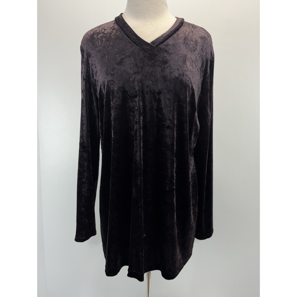 Vtg Chetta B Crushed Velvet Tunic Top Sz 16 Black/brown Goth Retro 90s